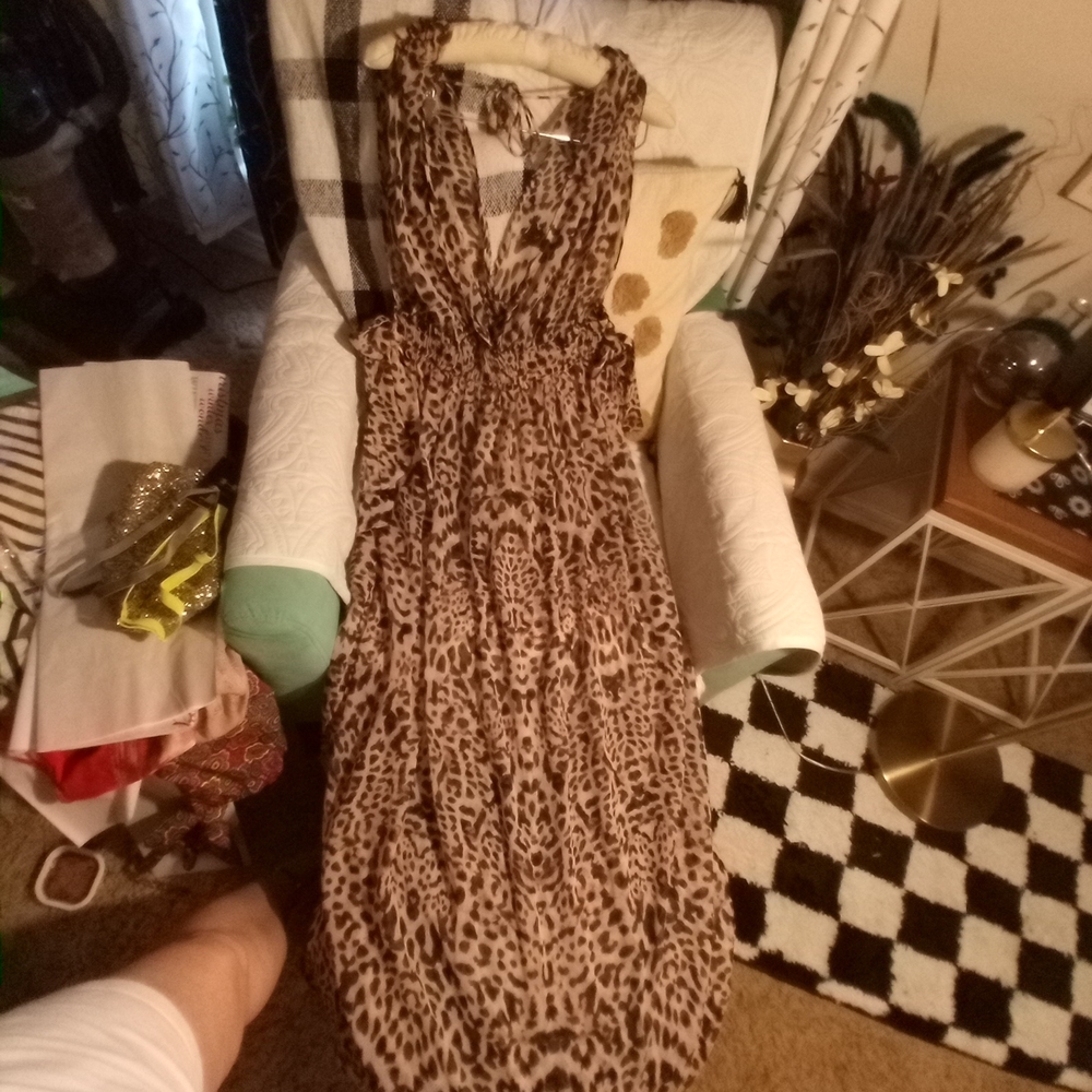 GB LSheer Leopard Print Halter Cockta Maxil Dress